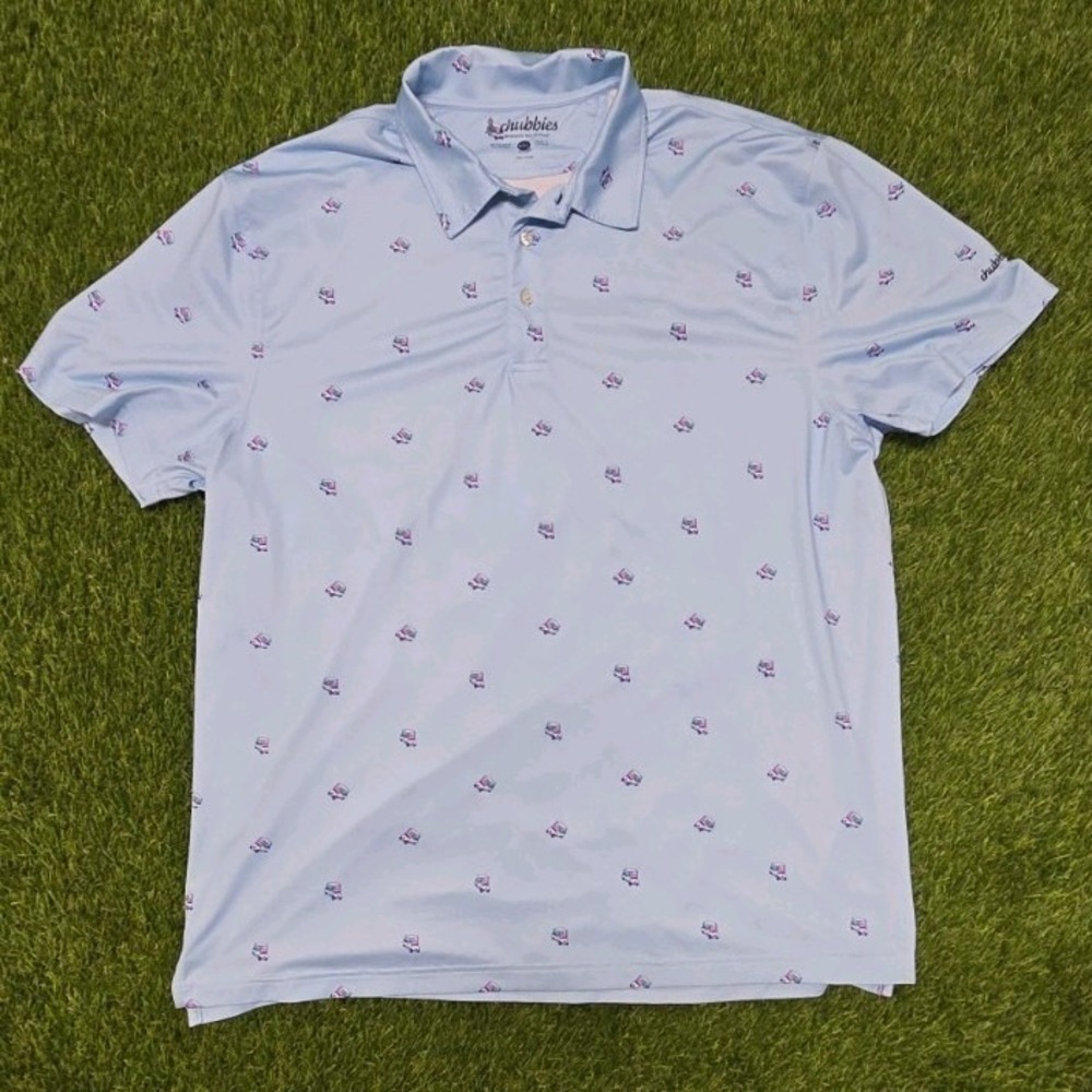 Chubbies Performance Polo XXL Golf Cart Light Blue The Weekend Has Arrived